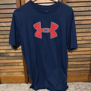 Under Armour Men's Dark Blue Tee with Red Logo